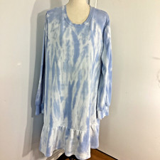 NWT FOREVER 21 PLUS 3X TIE DYE BLUE WHITE SHORT DRESS FRENCH TERYY COTTON BLEND
