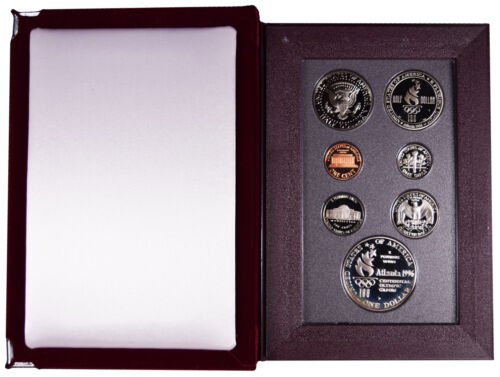 1996 US PRESTIGE Proof 7 Coin Olympic Rowing Silver Dollar Soccer Half Box + COA - Picture 2 of 6