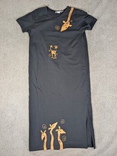Bedford Fair Lifestyles Dress Women's Sz Large Black Cotton Giraffe Animal Maxi