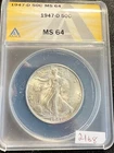 1947-D Denver MS 64 50c Walking Liberty Half Dollar 50c ANACS Uncirculated 2168