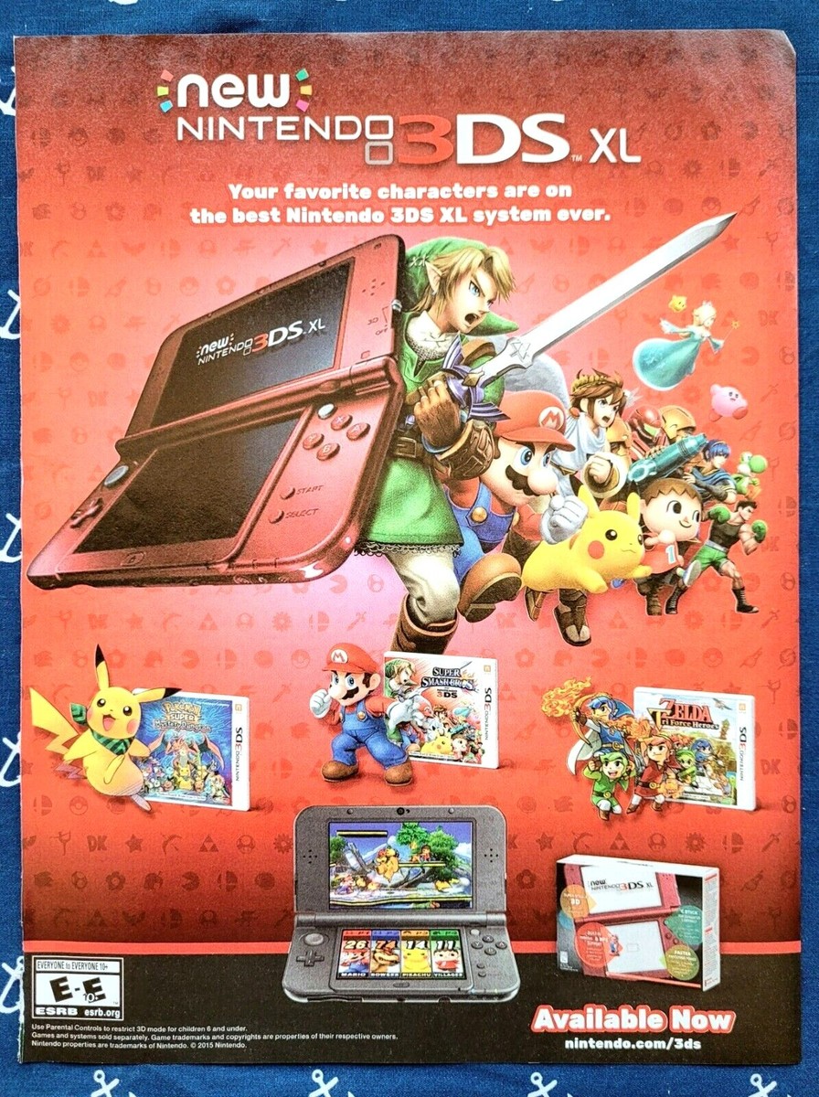 Nintendo 3DS with pokémon X, super smash Brothers, Zelda 4 swords