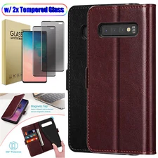 For Samsung Galaxy S10/S10+/S10e Leather Case Cover / Privacy Screen Protector