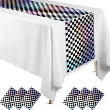 6 Pack Checkered Table Runners 14x108 Plastic Racing Road Party Decorations Blac