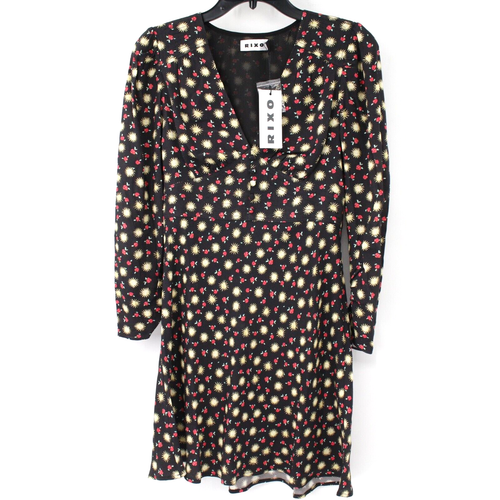 NWT RIXO London mini dress womens xs floral sun roses print long sleeve v neck