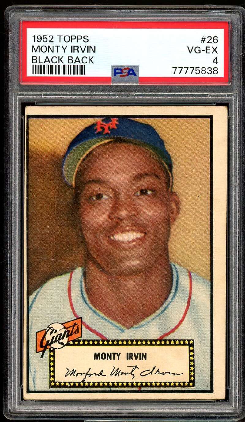 Monte Irvin Card 1952 Topps Black Back #26 PSA 4
