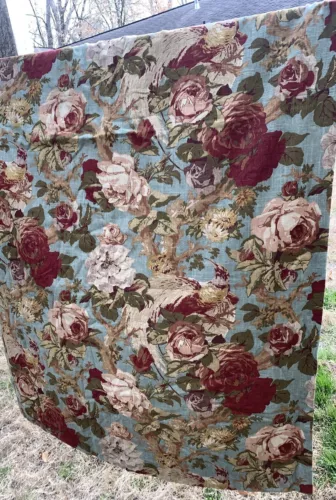 Custom VTG Waverly Style Floral & Birds PR Pleat Curtains Panels 72”L  +2 Jabots