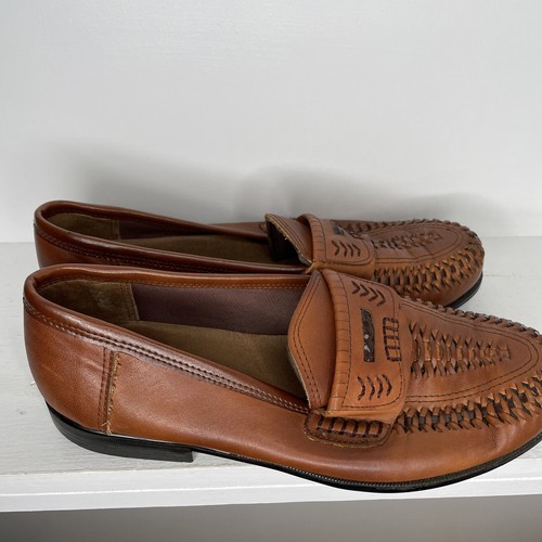 Italian Design Cognac Woven Leather Moccissan Stitching Men's Loafers Sz 10 Us - Picture 3 of 7