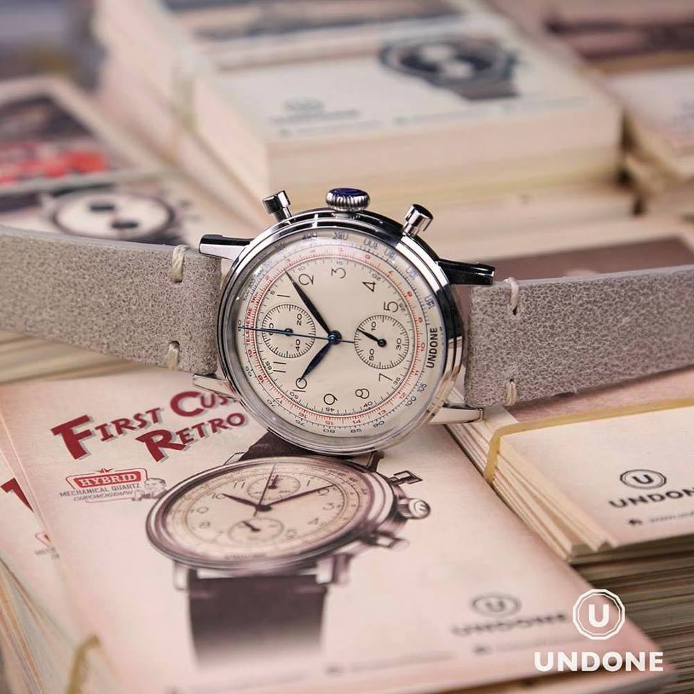 Montre Undone Urban Chrono - Cadran Saumon, Boîtier Acier, Bracelet Cuir, Neuve Avec Boîte