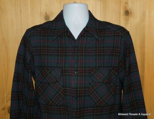 Camisa Pendleton de lana para hombre verde a cuadros con botones frontales talla M (desgarro) - Imagen 8 de 10