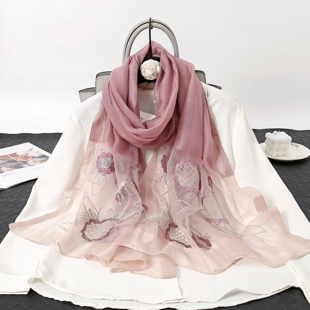Silk Scarves Women Luxury Embroidery Scarf Foulard Femme Hijab
