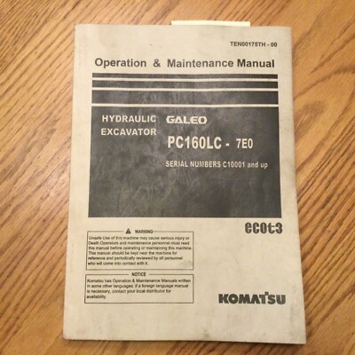 Komatsu PC160LC-7EO OPERATION & MAINTENANCE MANUAL EXCAVATOR OPERATOR GUIDE BOOK