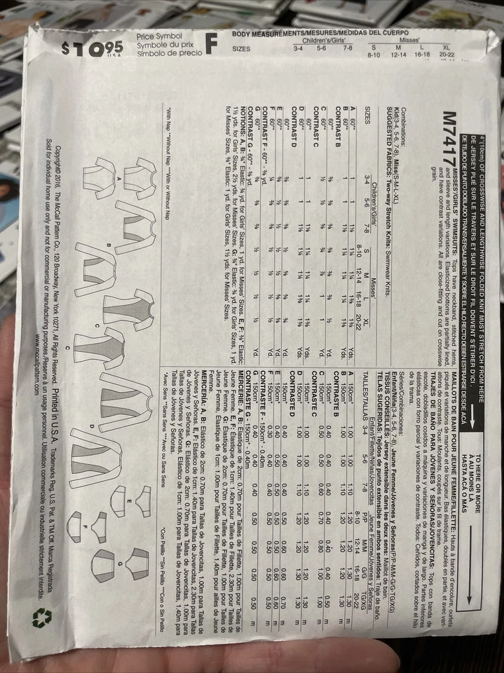MCCALLS SEWING PATTERN M7417 BIKINI BOTTOM RASH GUARD SIZES 3 4 5 6 7 8 UNCUT FF - Image 2 of 2