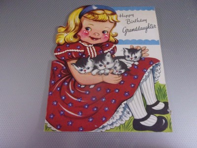 Vintage Happy Birthday Granddaughter 1953 Little Girl Kittens Cats Ebay
