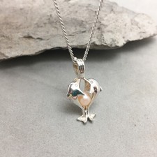Love Dolphin Pair Caged Pink 6mm Pearl Pendant Sterling Silver 18" Box Chain
