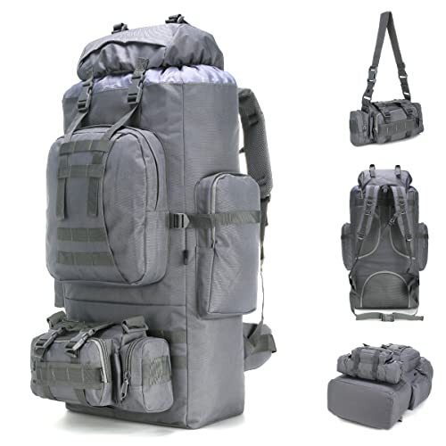 King'sGuard 100L Camping Hiking Backpack Molle Rucksack Military Camping Grey