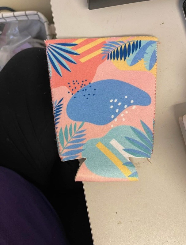 Tropical Abstract Leaf Pattern Insulated Neoprene Can Cooler Pink Blue
