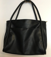 NEW GAEKEAO LARGE BLACK COMPUTER/IPAD/TRAVEL SHOULDER BAG-VEGAN LEATHER