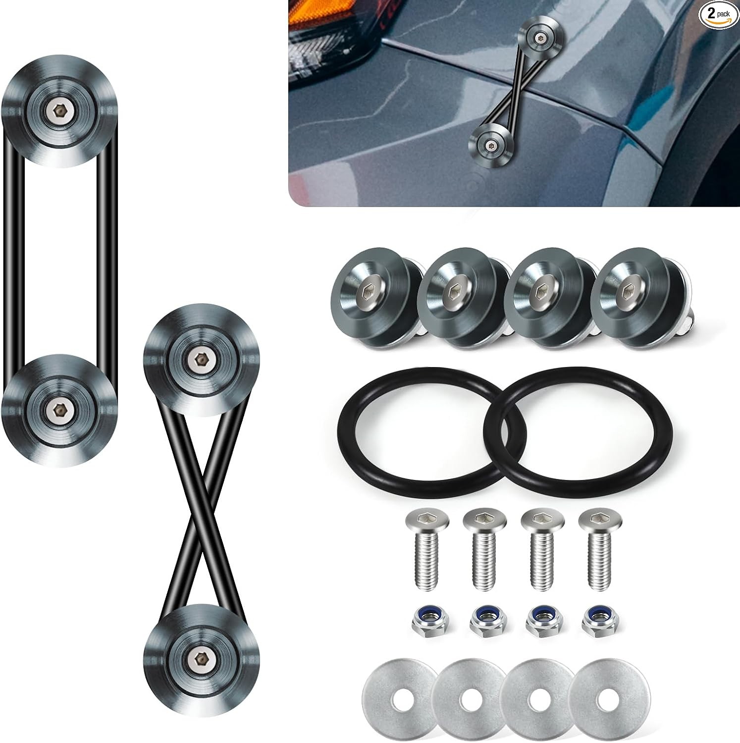 2PCS Car Bumper Quick Release, Front Rear Bumper Quick Release Cli Color: Gray