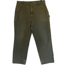 Carhartt Green Carpenter Pants Mens 36x33 Canvas Workwear Duck