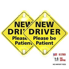 New Driver Sign, 2pcs Please Be Patient Car Window Signs with Suction Yellow
