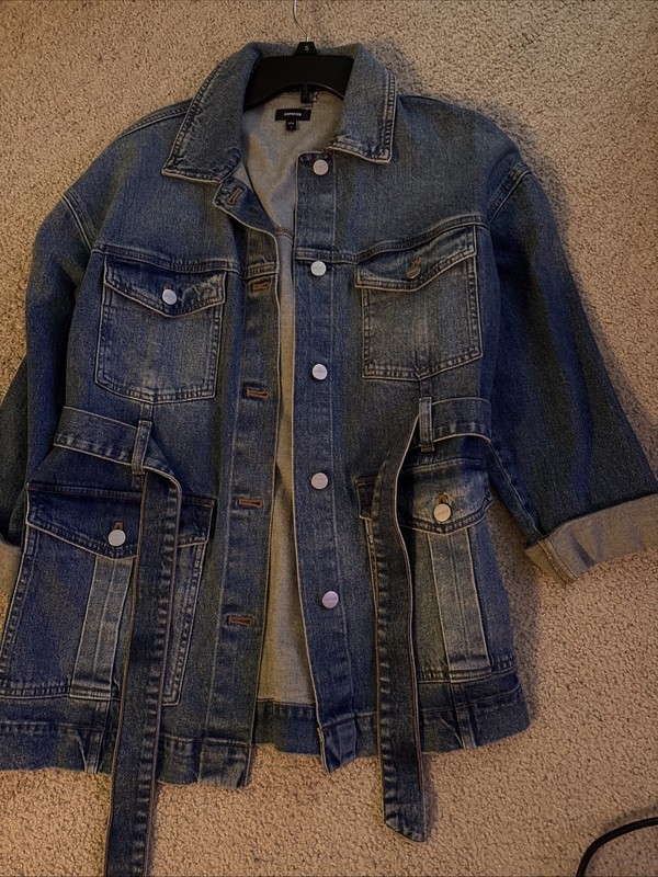 Express Belted Medium Wash Denim Jacket Women's Small 4 Pockets NWOTS