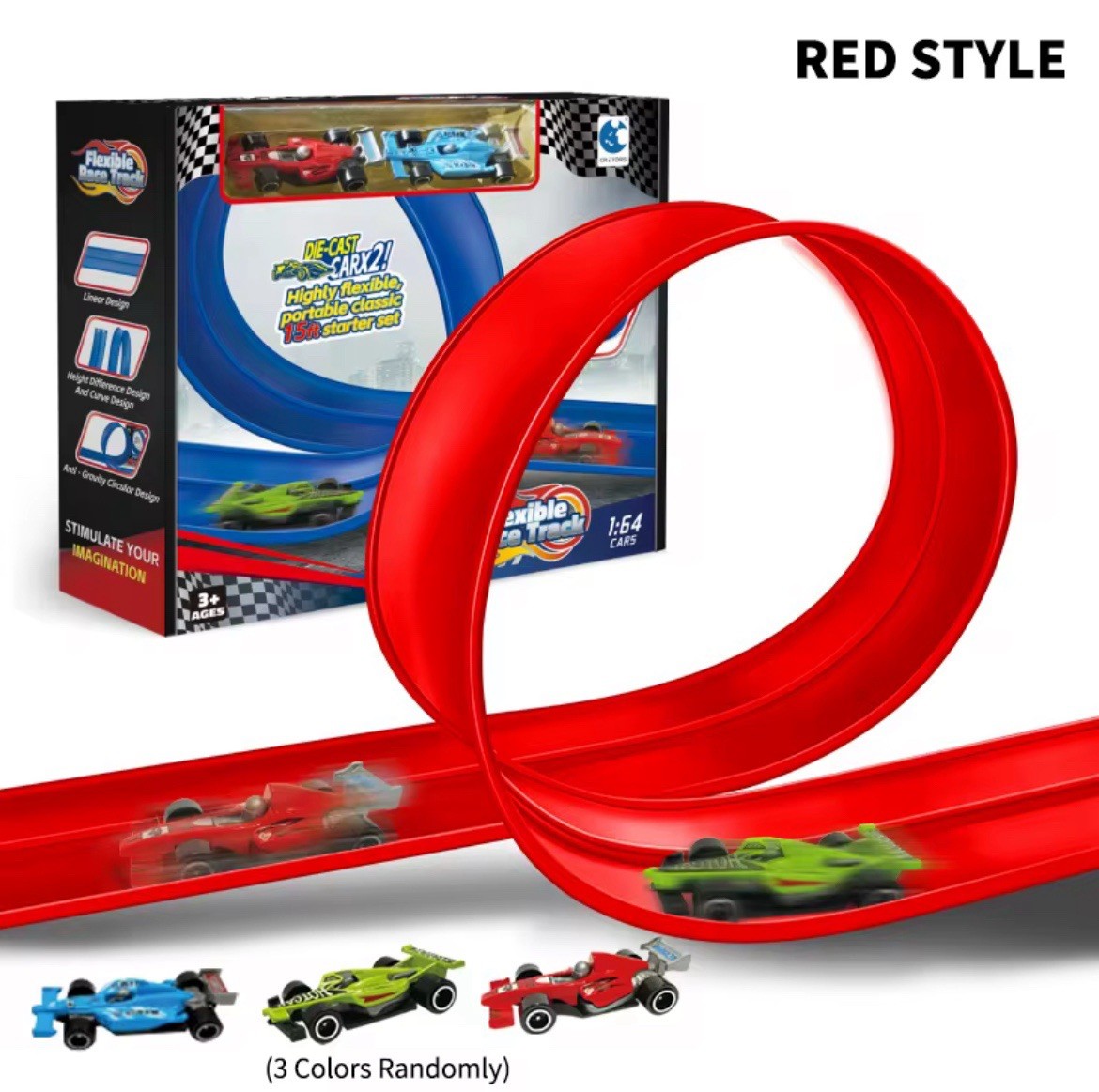 RedCrab Circuit de course flexible pour voitures Hot Wheels Flex Tracks pour enfants à partir de 3 ans, compatible avec les pistes de course de 15 pieds
