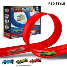 15 Ft Flexible Race Car Ramp Track For Hot Wheels 2 Cars And 2 Connectors - Red!