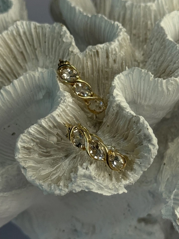 925 Sterling Silver Gold Plated White Topaz Earrings Length 0.90 Inch - Image 2 of 4