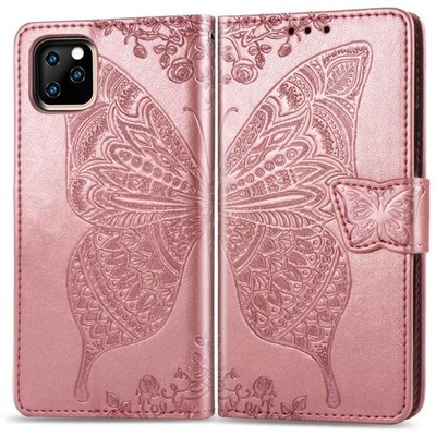Für iPhone 11 Butterfly Love Flowers Ledertasche waagerecht klappbar gof
