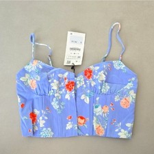 NWT Zara Blue Floral Sleeveless Bustier Camisole Size M