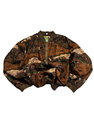 Silk Bomber Jacket Vintage Horse Print Full Zip Brown Statement Streetwear Rare