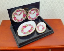 Dollhouse Serving Set Rose Design Reutter Porcelain 1:12 Scale Miniature Plates