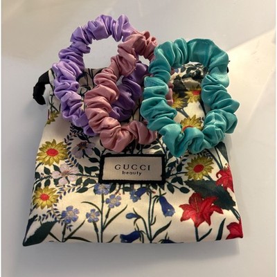 FASHION Set of 2 Monogram Print Satin Scrunchie Set - White Multicolor & Black ?Custom Scrunchie with Logo | Satin | Branded | AMGS Group main image 3