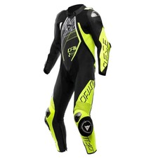 DAINESE TUTA MOTO PELLE AUDAX D-ZIP 1 PC PERFORATA P86 NERO/GIALLO FLUO/BIANCO