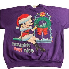 Betty Boop Vintage Y2K Naught Or Nice Christmas Purple Sweatshirt Crew Neck 2XL