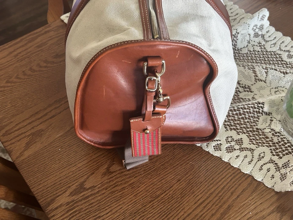 Dooney and Bourke Large Bowery Duffle Bag Canvas and Leather Excellent Condition - Image 2 of 4