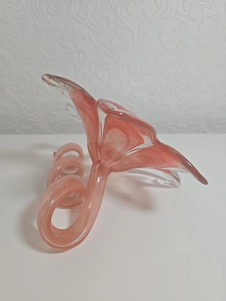 Vintage Art Murano Style Curly Stem Glass Flower Large Hand Blown  - Image 4 of 4