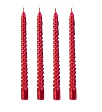 Spiral Red Tapered Candles 8 Inch Tall Stick Home Dinner Party Decor 4 PCS