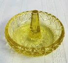 Vintage Glass Ring Holder Trinket Dish Yellow Topaz Color Cut Glass