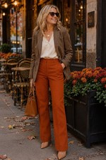 Tory Burch Womans Burnt Orange Textured Tailored Dress Pants Quiet Luxury 6 READ