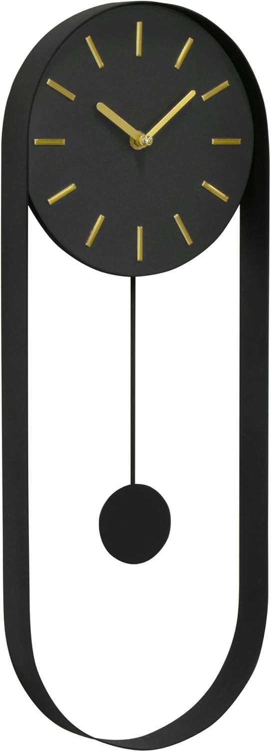 VERTA Modern Pendulum Wall Clock Black Gold Minimalist Quartz 21.75" New