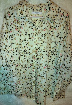 FoxCroft No Iron Cotton Stretch Circles Long Sleeve Fitted Shirt Size L