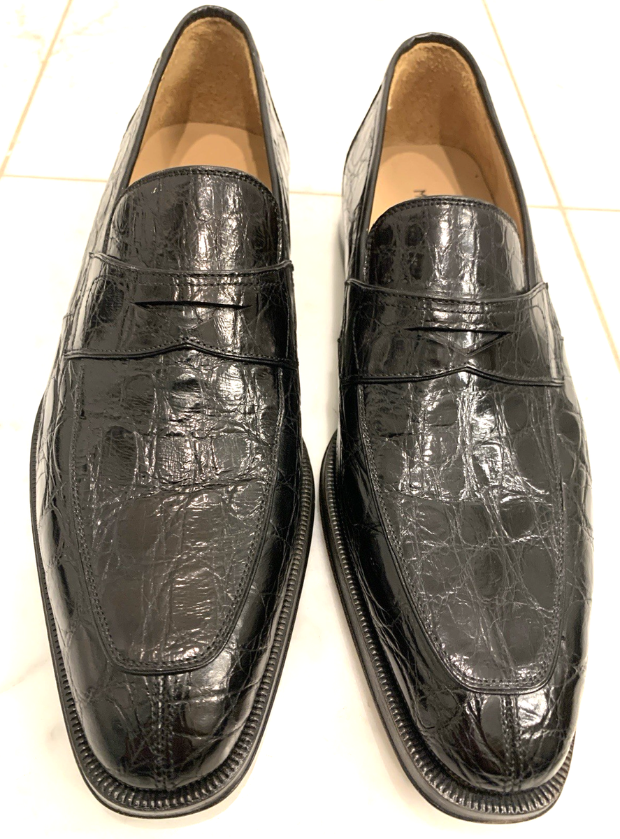 Magnanni Men's Crocodile Dress Shoes, black penny loafer new