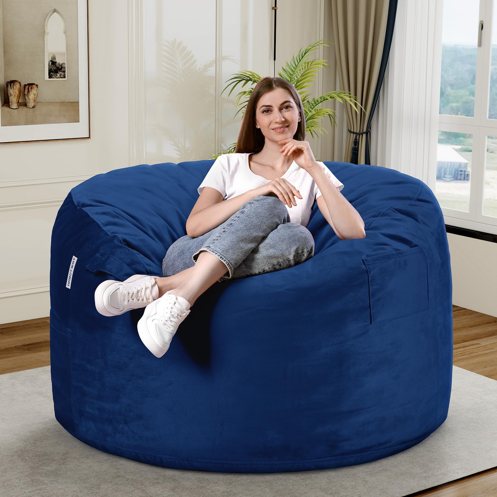 HABUTWAY Bean Bag Chair 3Ft Luxurious Velvet Ultra Soft Fur with High Rebound...