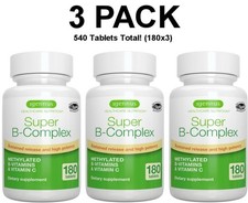 Super B-Complex, 3 PACK, Methylated B Vitamins  Vitamin C, 180 small tablets