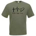 Adults Faith Hope Love Christ Catholic Religious Quote Unisex Olive T-Shirt
