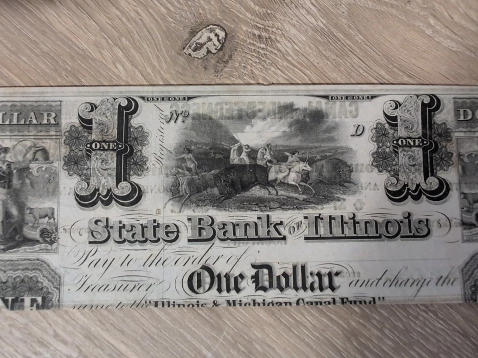 1842 $1 State Bank of Illinois Obsolete Note ONE DOLLAR with Back - Image 3 of 4