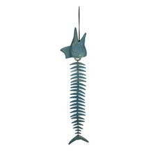 Rivers Edge Products Fishbone Wind Chime Fish Skeleton Wind Bell With Patina