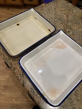 Vintage Darkroom Photo Film Developing Tray Enamel White/Blue 14x17x2.5