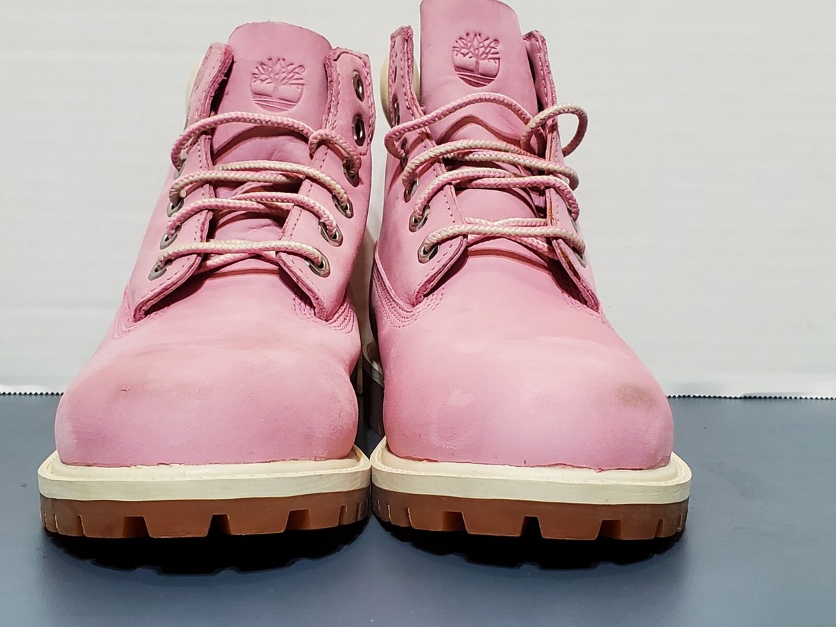 Timberland Boots PINK WHITE Leather Six Eye Lace Youth 1 US / 32.5